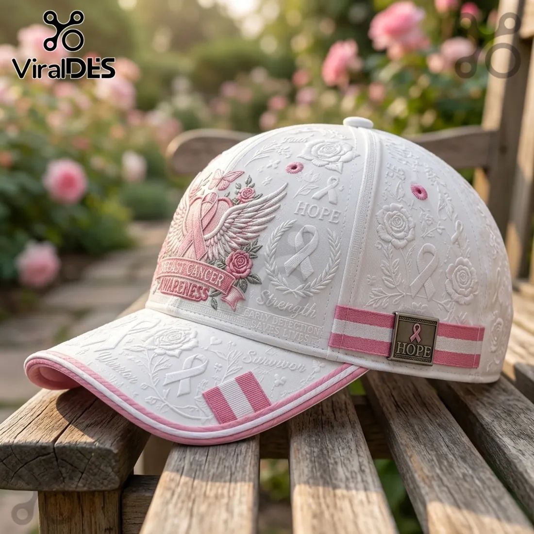 Breast Cancer Awareness Embroidered White Premium Peaked Cap