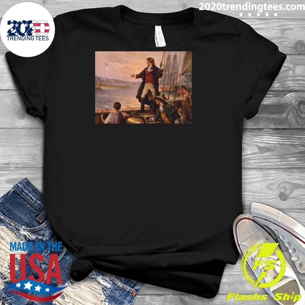 Francis Scott Key stands on a boat, with his right arm stretched out toward the U.S. flag flying over Fort McHenry in Baltimore, Maryland Shirt