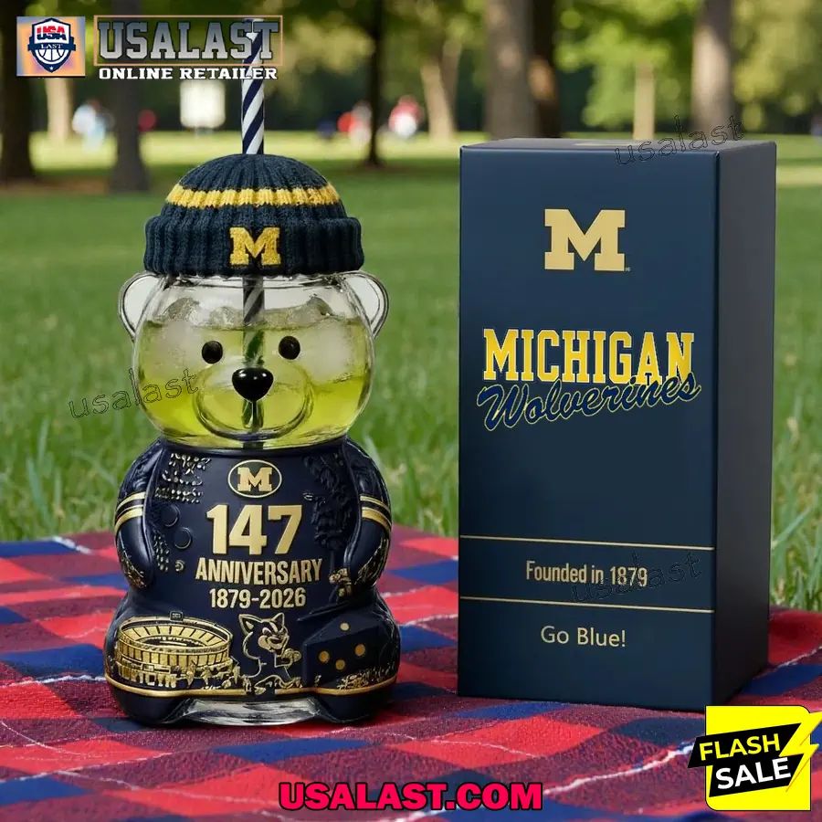 Michigan Wolverines 147th Anniversary 1879-2026 Bear Glass Bottle