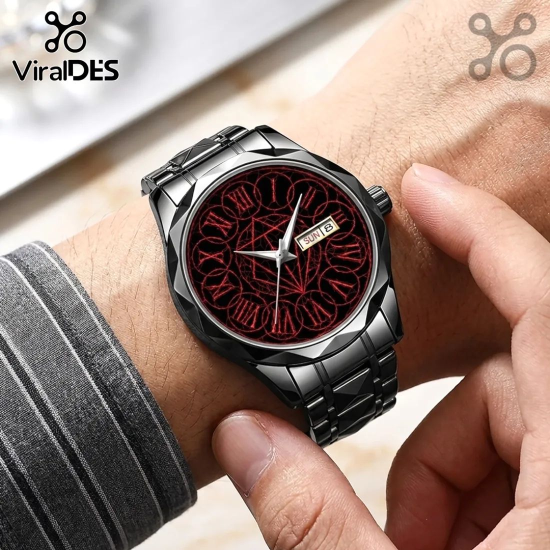 In Flames Black Alloy Roman Numeral Quartz Watch