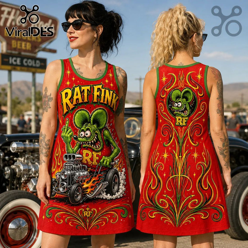 Rat Fink Red Hot Rod Illustrated Women Dress
