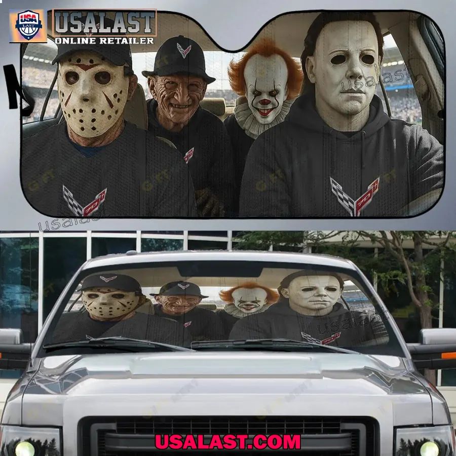 Corvette x Horror Movie Characters Car Sunshade, Car Windshield Cover