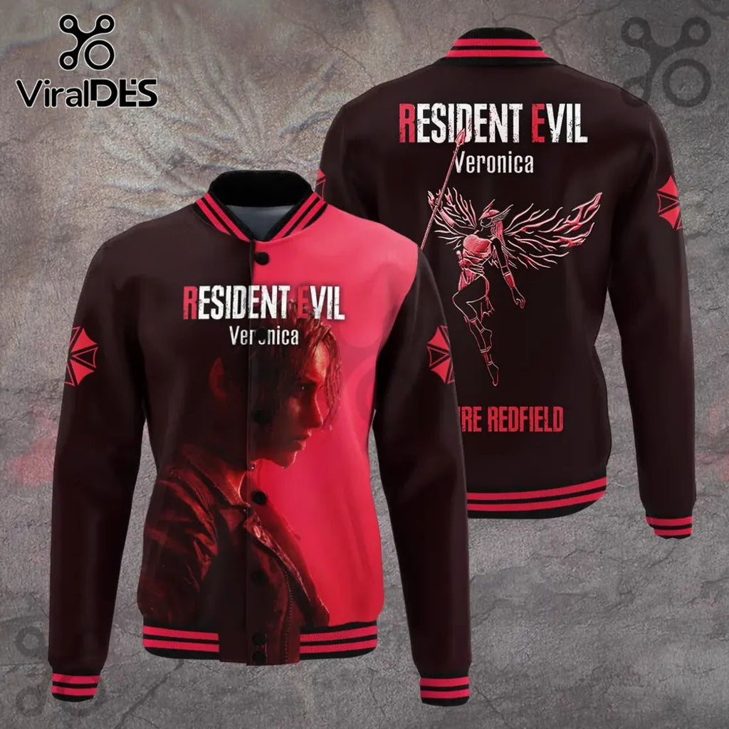 Resident Evil Code Veronica Claire Redfield Red and Black Baseball Varsity Jacket