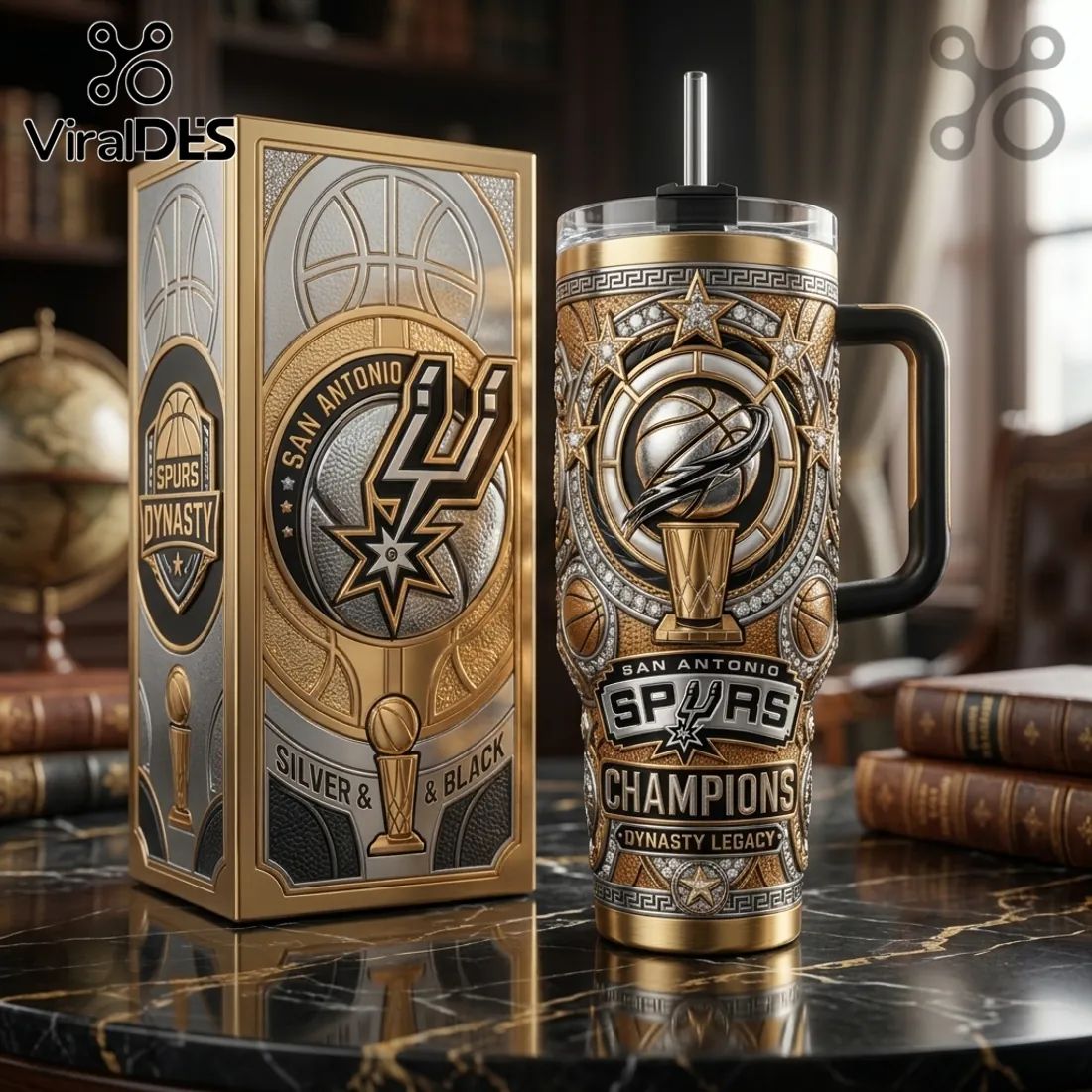 San Antonio Spurs Champions Gold 40oz Stanley Tumbler