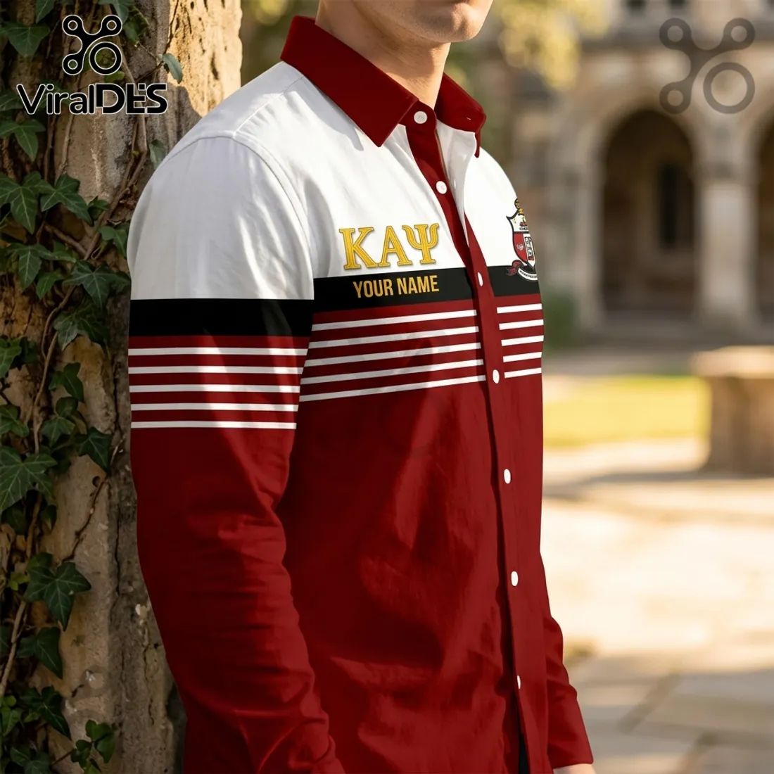 Kappa Alpha Psi Crimson White Long Sleeve Button Up Shirt