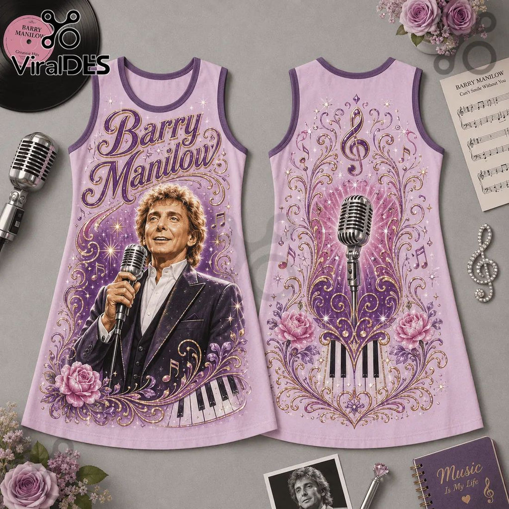 Barry Manilow Purple Floral Sleeveless Dress