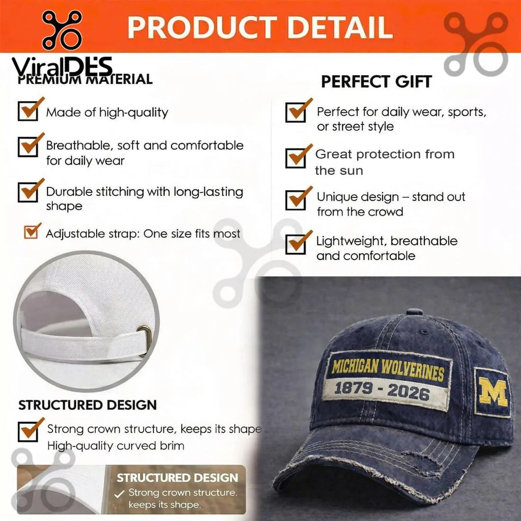 Michigan Wolverines 1879-2026 Vintage Distressed Baseball Cap