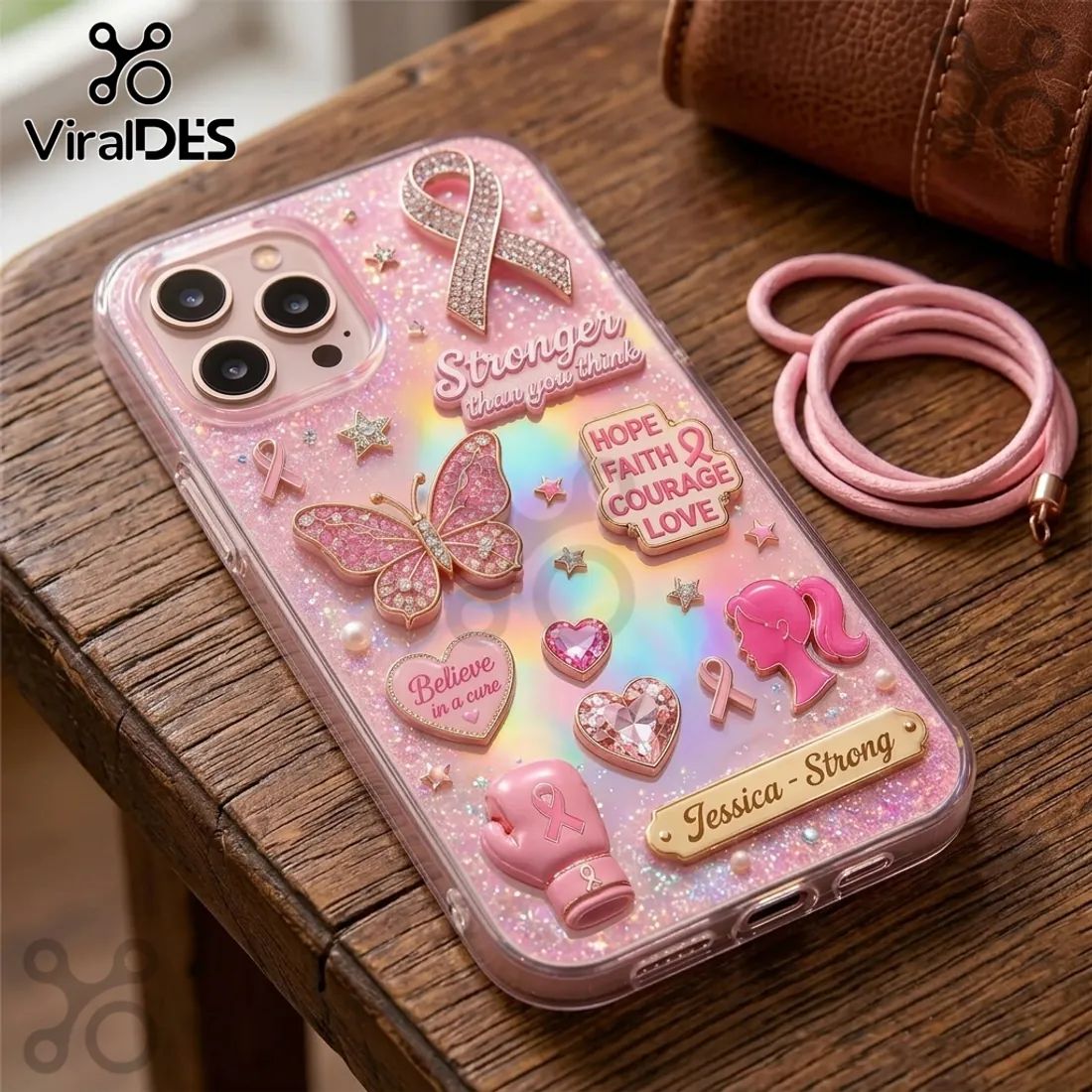 Breast Cancer Awareness Pink Ribbon Hope Courage Glitter Phone Case