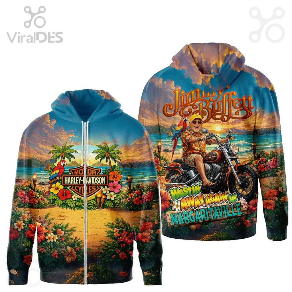 MOTOR HARLEY-DAVIDSON CYCLES Tropical Beach Full Print T-Shirt