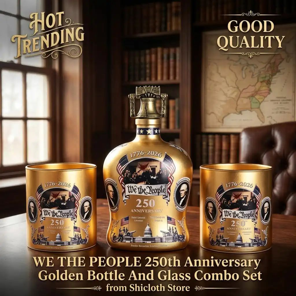 We The People 250th Anniversary Golden Bottle And Glass Combo Set