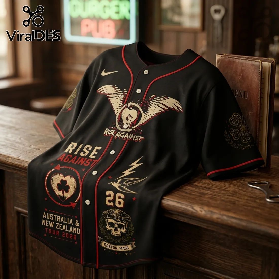 Rise Against x Dropkick Murphys 2026 Tour Black Baseball Jersey