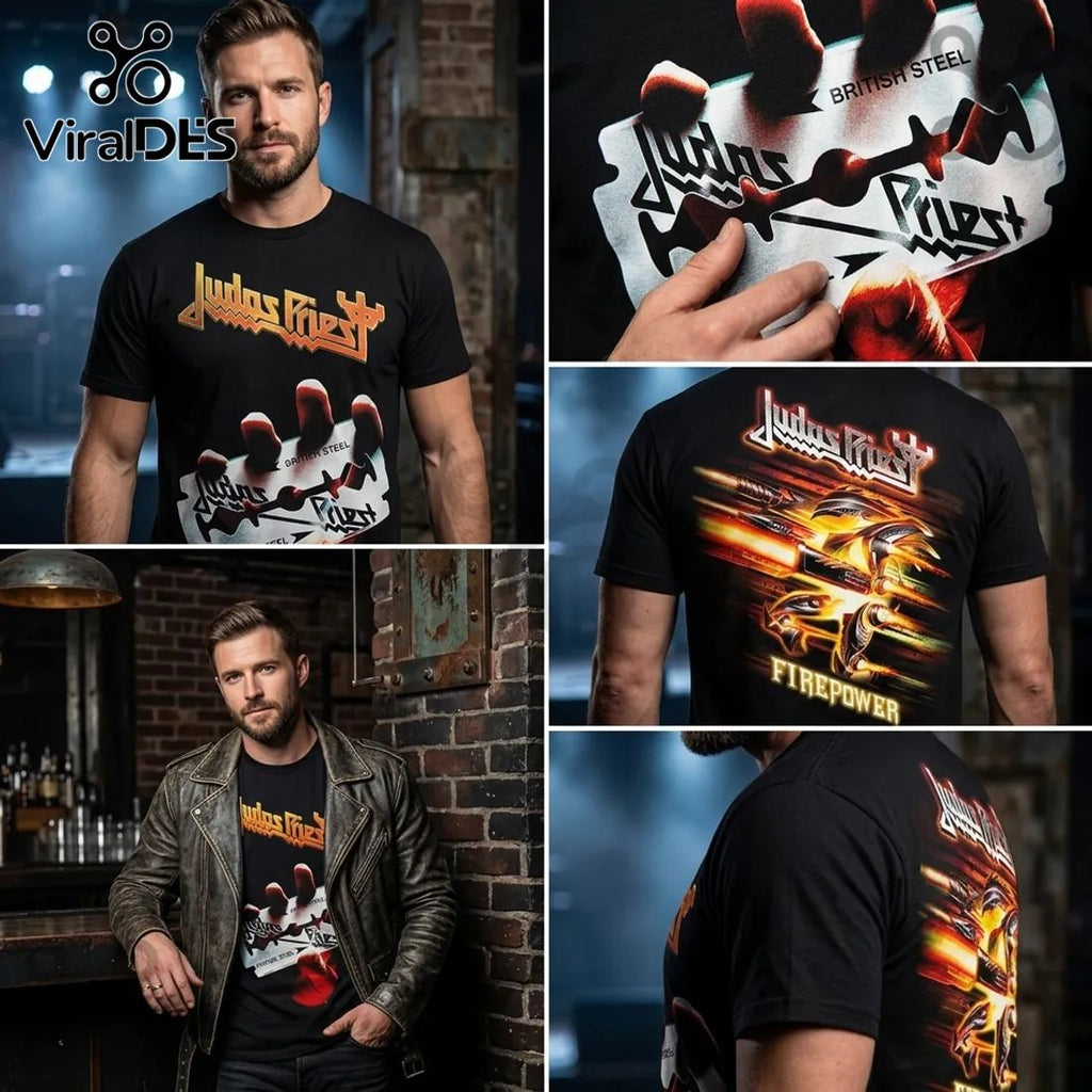 Judas Priest British Steel Firepower Band Music T-Shirt