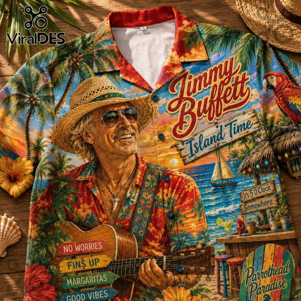 Jimmy Buffett Island Time Parrot Head Tropical Hawaiian Shirt