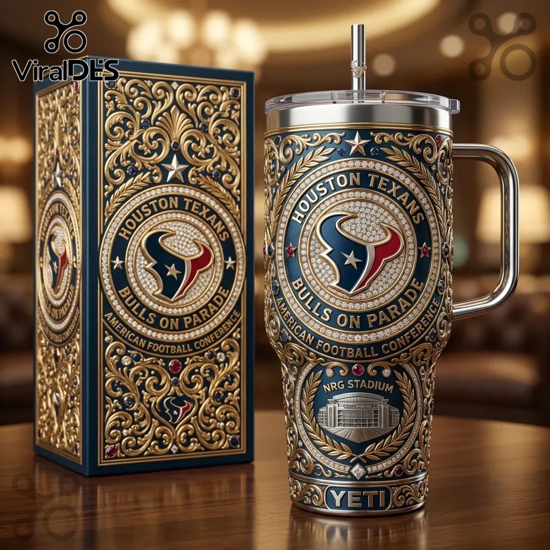 Houston Texans Luxury Jeweled YETI 40oz Stanley Tumbler