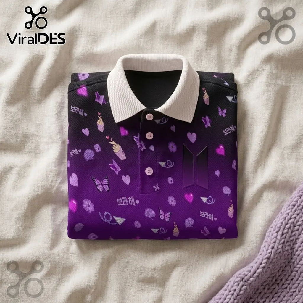 BTS Purple Pattern Personalized Polo Shirt