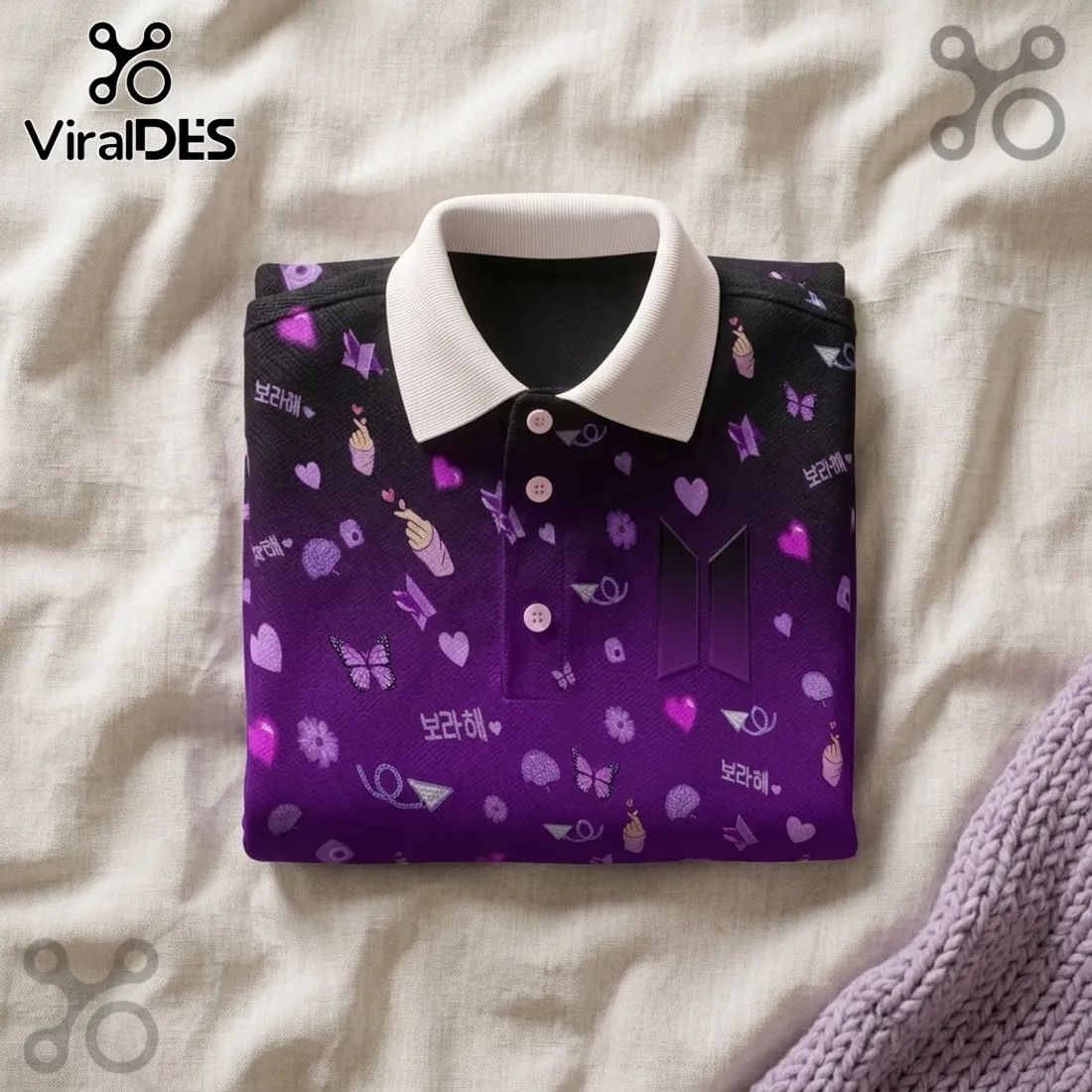 BTS Purple Pattern Personalized Polo Shirt