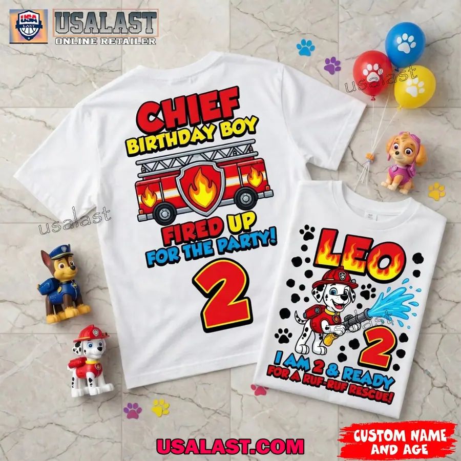 Personalized Sheriff Labrador Fired Up For The Party Birthday Kid Tee Shirt