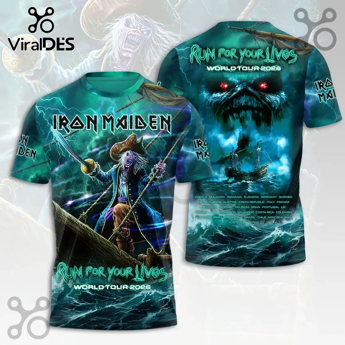 Iron Maiden Eddie Pirate 2026 World Tour T-Shirt