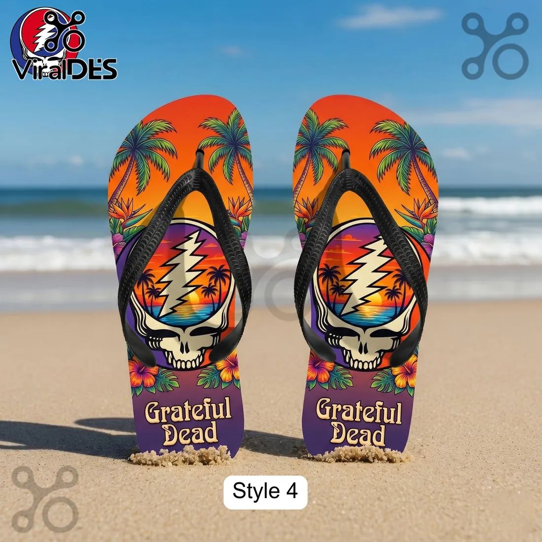 Grateful Dead Psychedelic Surfing Skeleton Beach Flip Flops