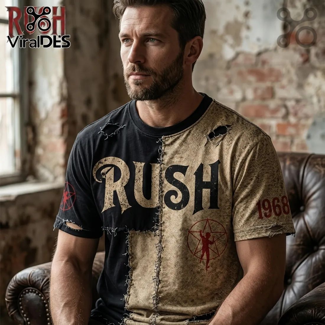 Rush Band 1968 Vintage Two-Tone Distressed T-Shirt