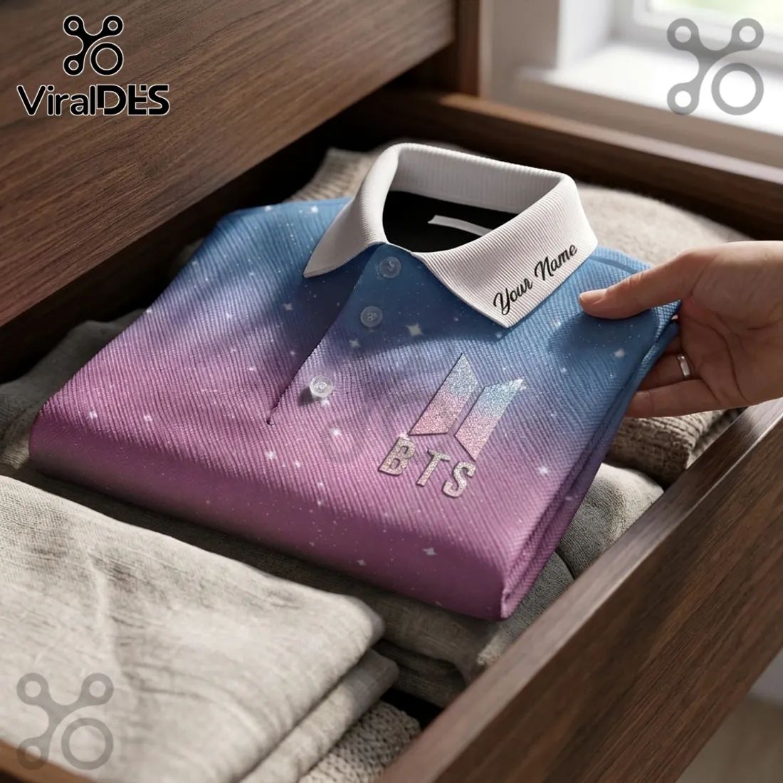 BTS Gradient Galaxy Custom Name Polo Shirt