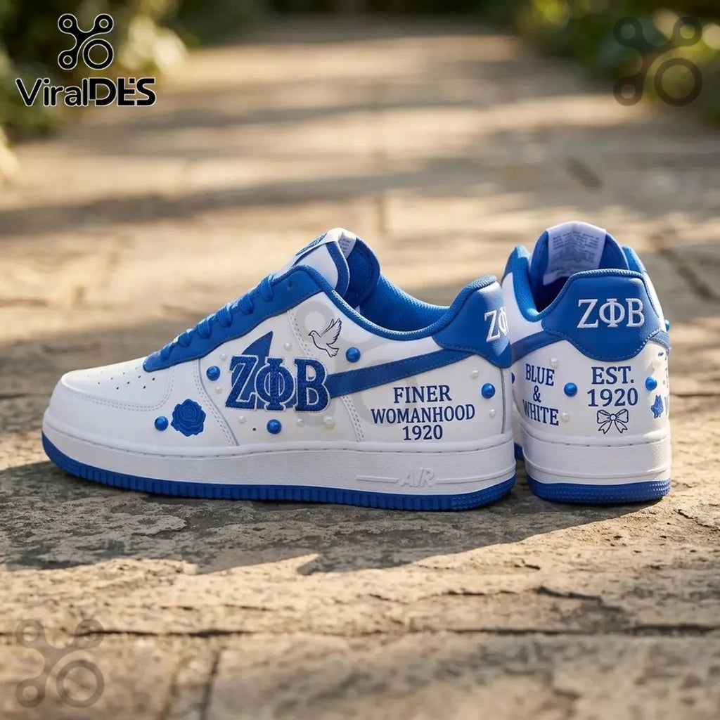 Zeta Phi Beta Sorority AF1 1920 Blue and White Air Force 1 Sneakers
