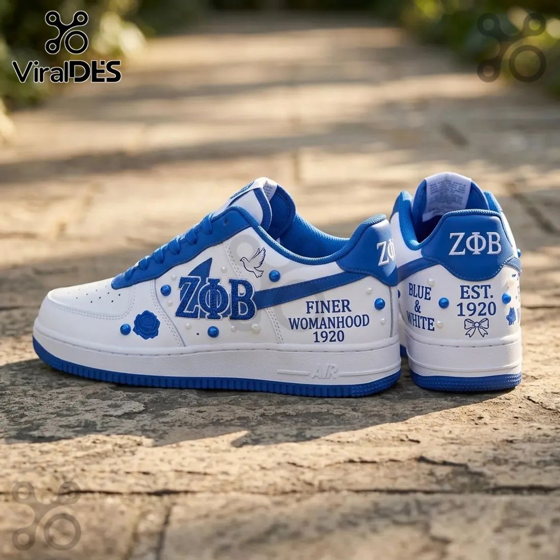 Zeta Phi Beta Sorority AF1 1920 Blue and White Air Force 1 Sneakers