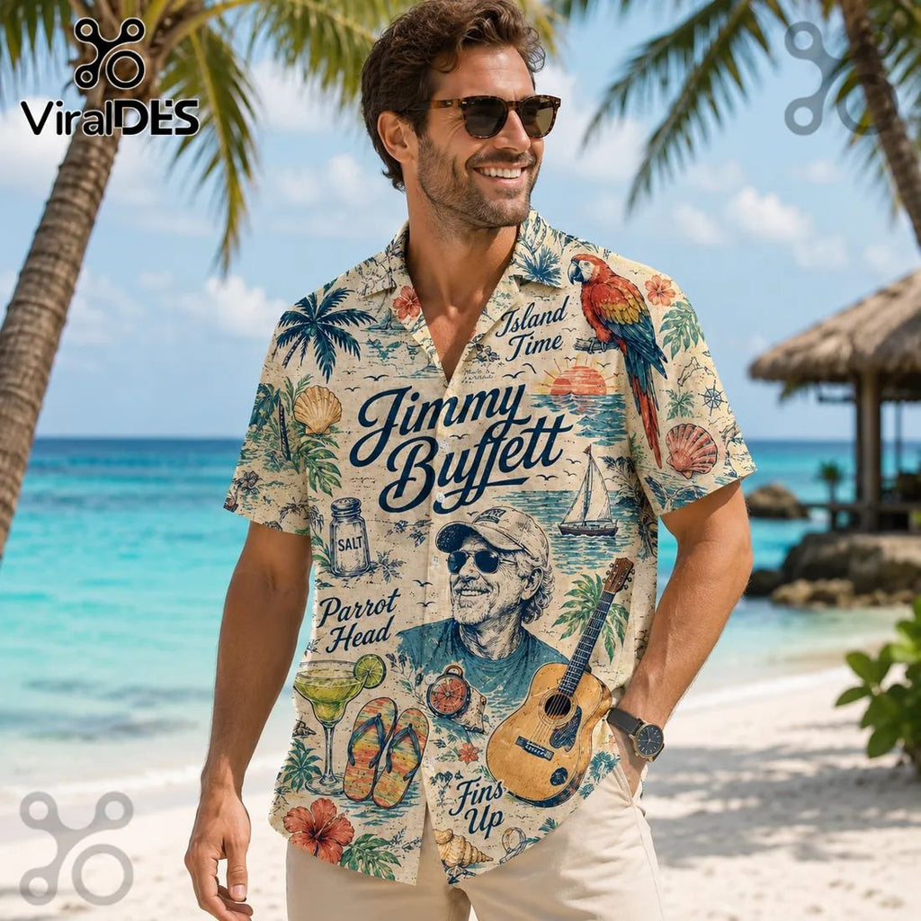 Jimmy Buffett Parrot Head Beach Theme Summer Hawaiian Shirt
