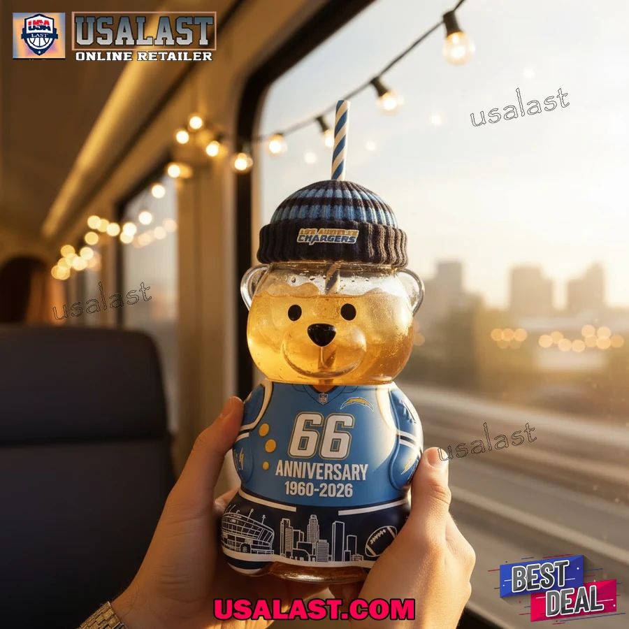 Los Angeles Chargers 66th Anniversary Bear Glass Cup