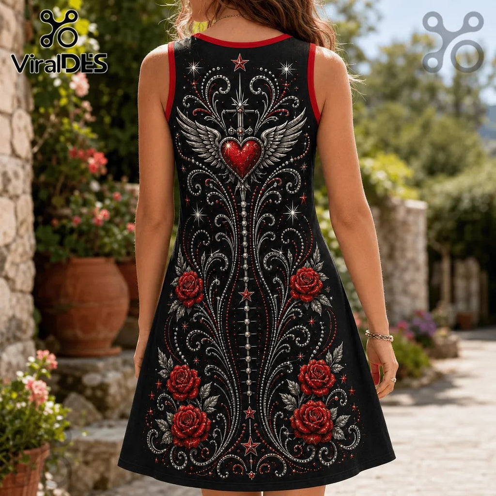 Bon Jovi Black Floral Sleeveless Dress