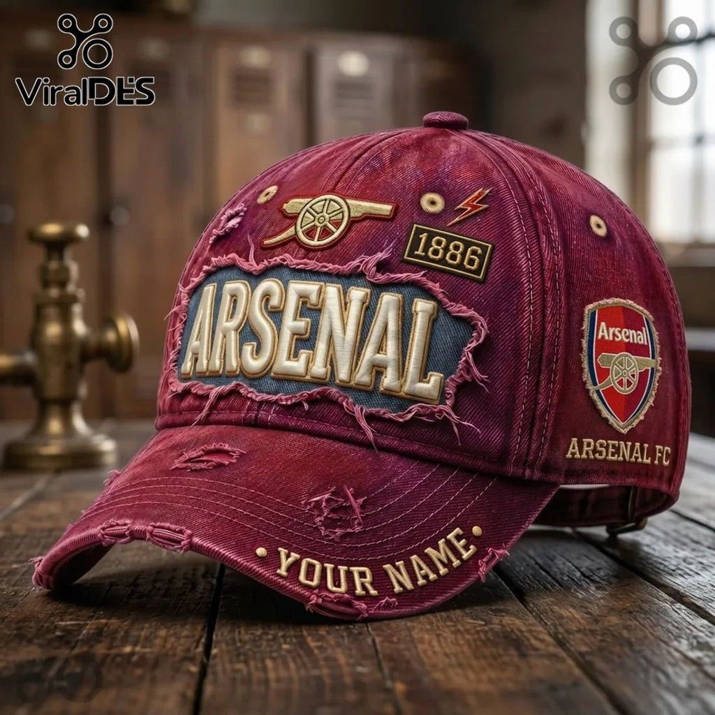 Arsenal FC 1886 Vintage Distressed Maroon Baseball Logo Cap