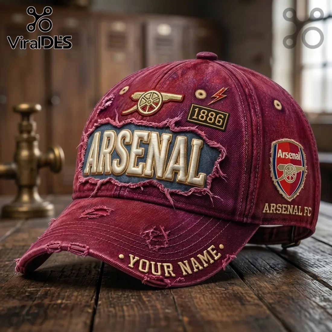 Arsenal FC 1886 Vintage Distressed Maroon Baseball Logo Cap