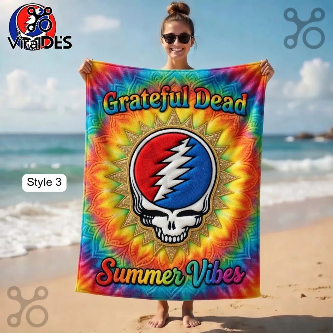 Grateful Dead Steal Your Face Tie-Dye Summer Beach Towel