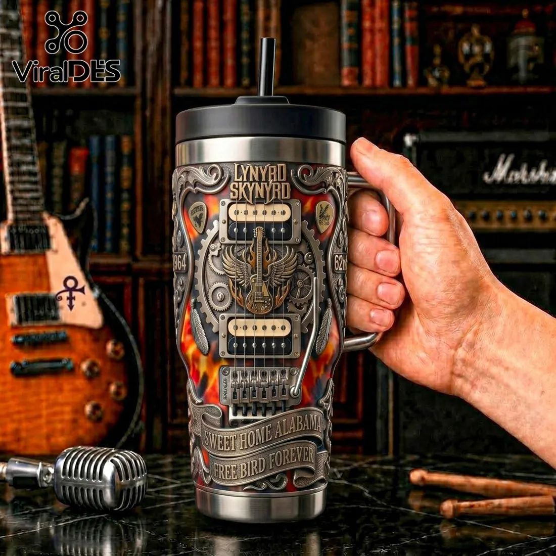 Lynyrd Skynyrd x Yeti Stainless Steel Sculpted Guitar Sweet Home Alabama Tumbler