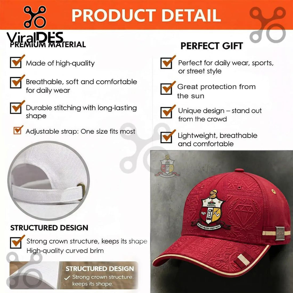 Kappa Alpha Psi 1911 Crest Embossed Baseball Cap