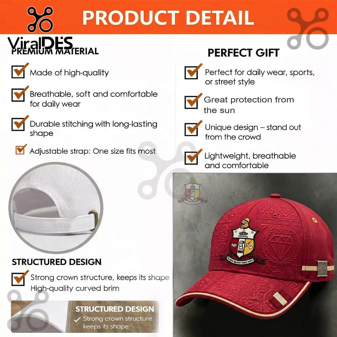 Kappa Alpha Psi 1911 Crest Embossed Baseball Cap