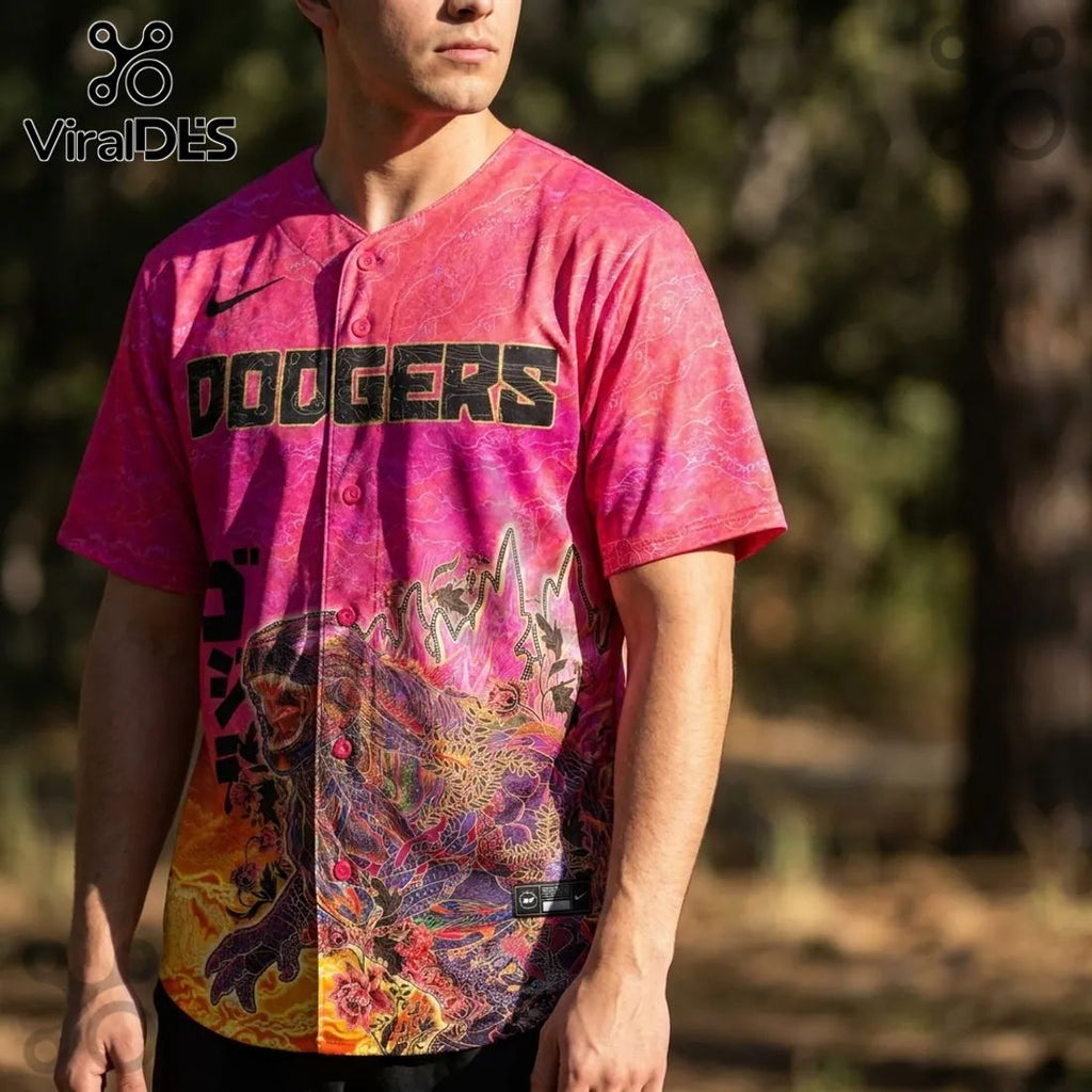 Godzilla Dodgers x Los Angeles King of Monsters Baseball Jersey