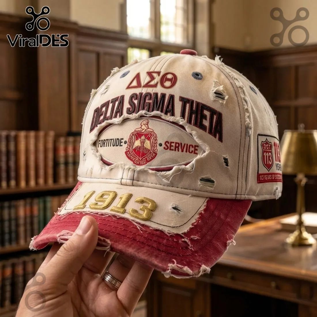 Delta Sigma Theta Sisterhood Embroidered Distressed Baseball Cap