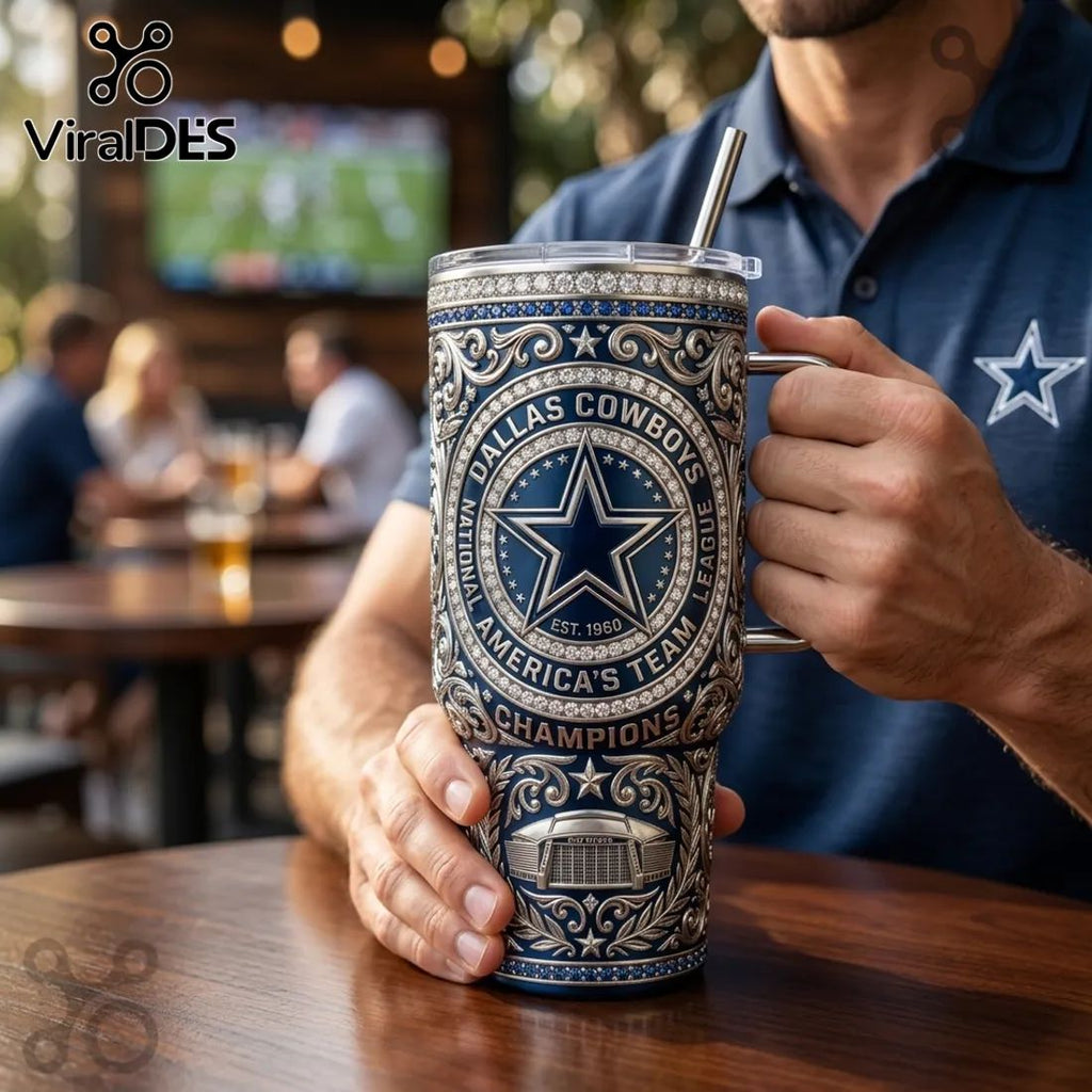 Dallas Cowboys Luxury Ornate Diamond Champions 40oz Stanley Tumbler