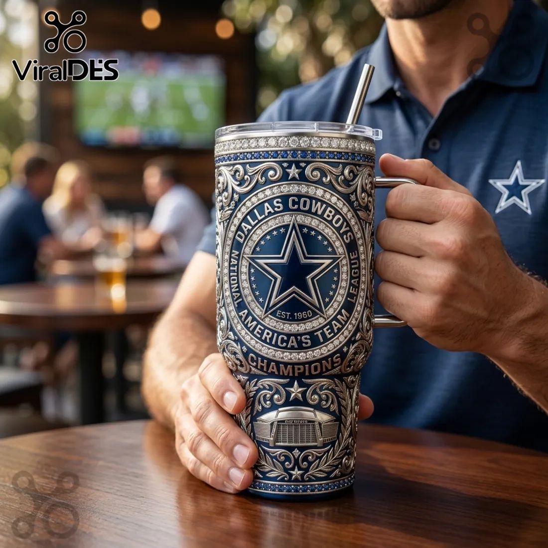 Dallas Cowboys Luxury Ornate Diamond Champions 40oz Stanley Tumbler