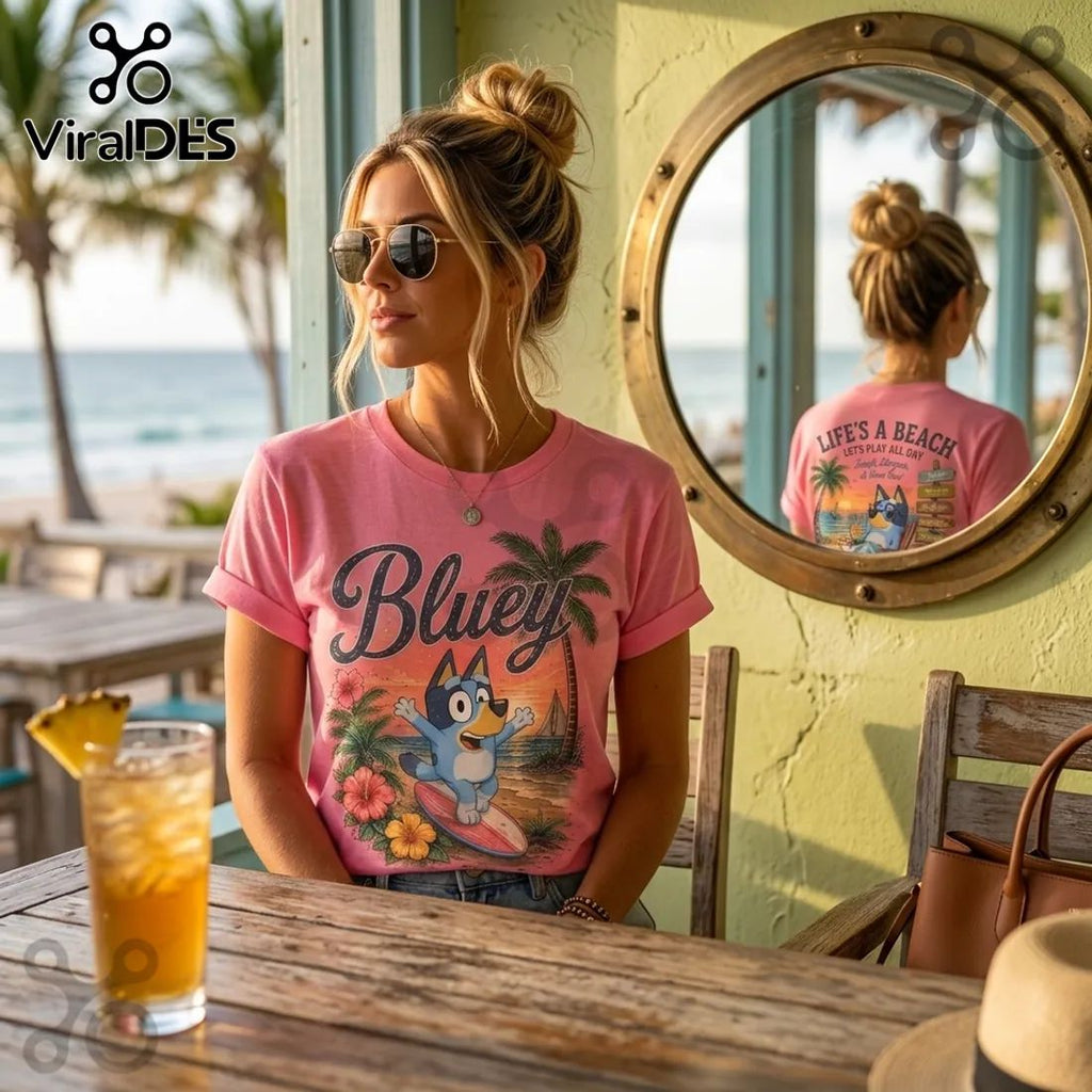 Bluey Pink Retro Sunset T-Shirt 2026
