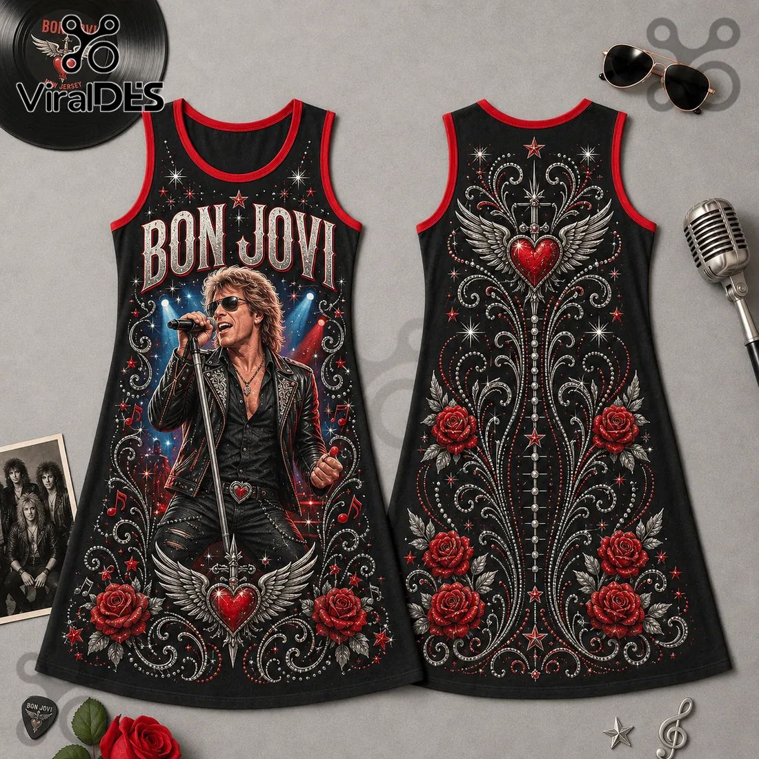 Bon Jovi Black Floral Sleeveless Dress