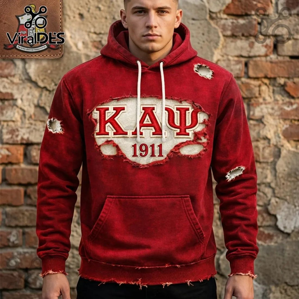 Kappa Alpha Psi KAΨ 1911 Distressed Vintage Red Pullover Hoodie