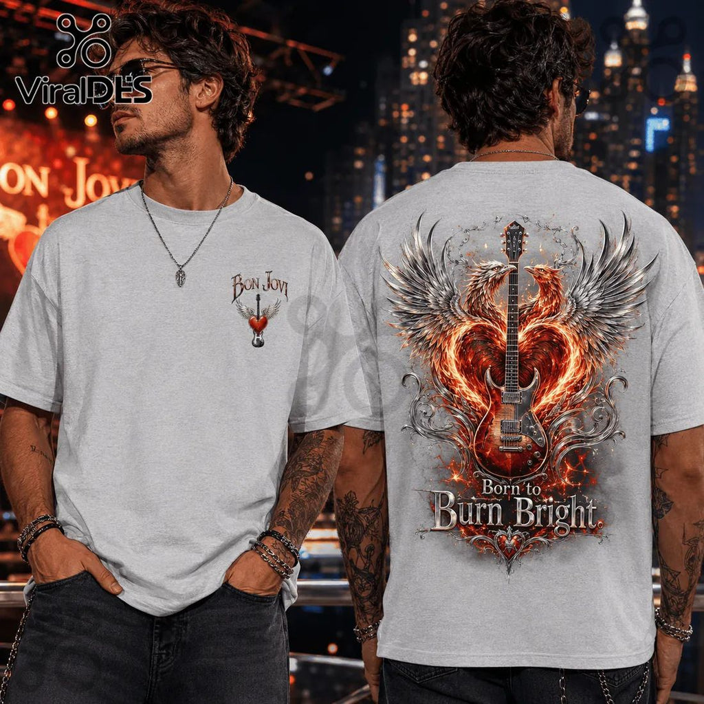 Bon Jovi Born To Burn Bright Light Gray T-Shirt