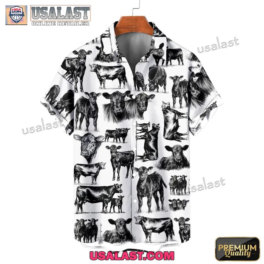 Black Angus Cattle Pattern Hawaiian Shirt