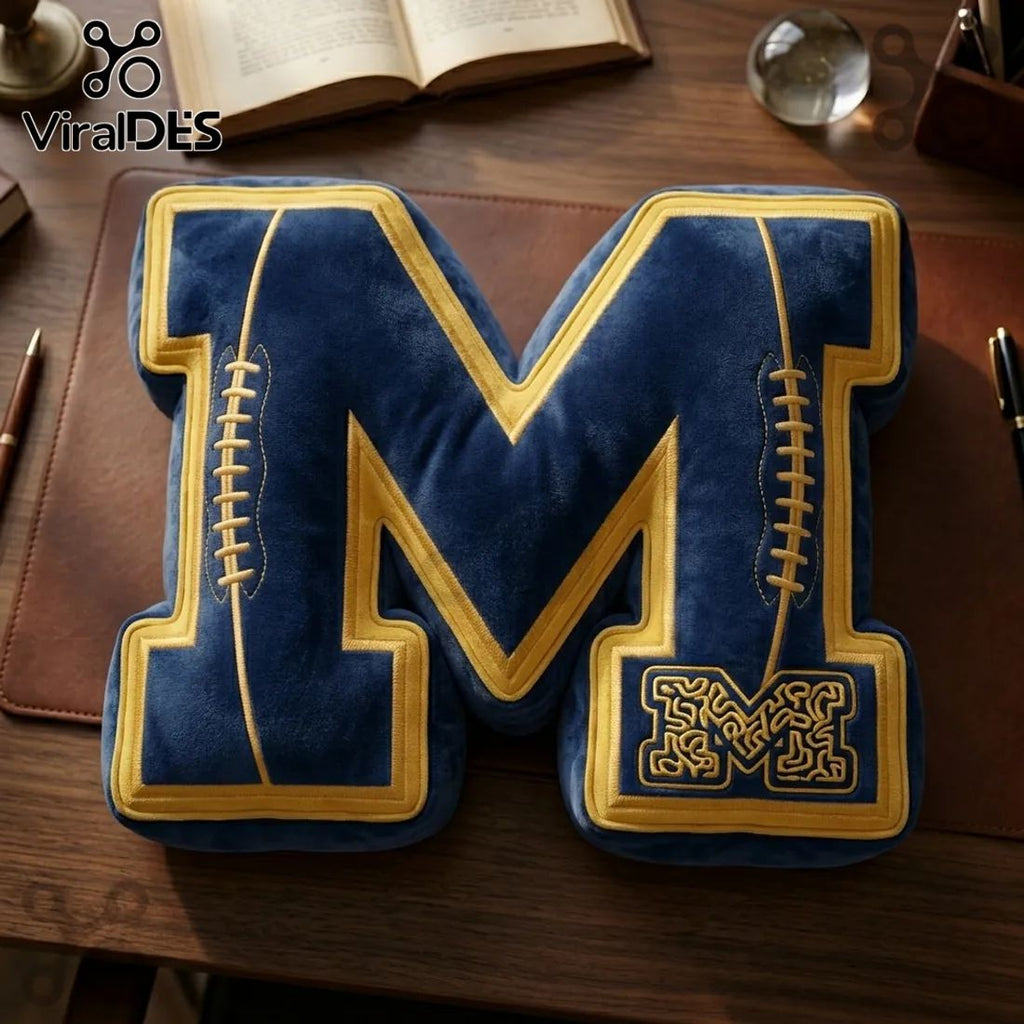 Michigan Wolverines Navy Blue Letter M Plush Pillow