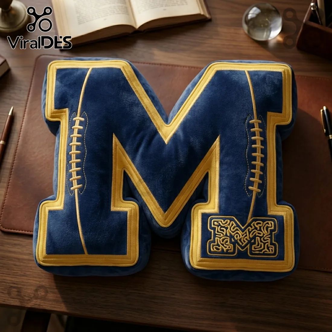 Michigan Wolverines Navy Blue Letter M Plush Pillow