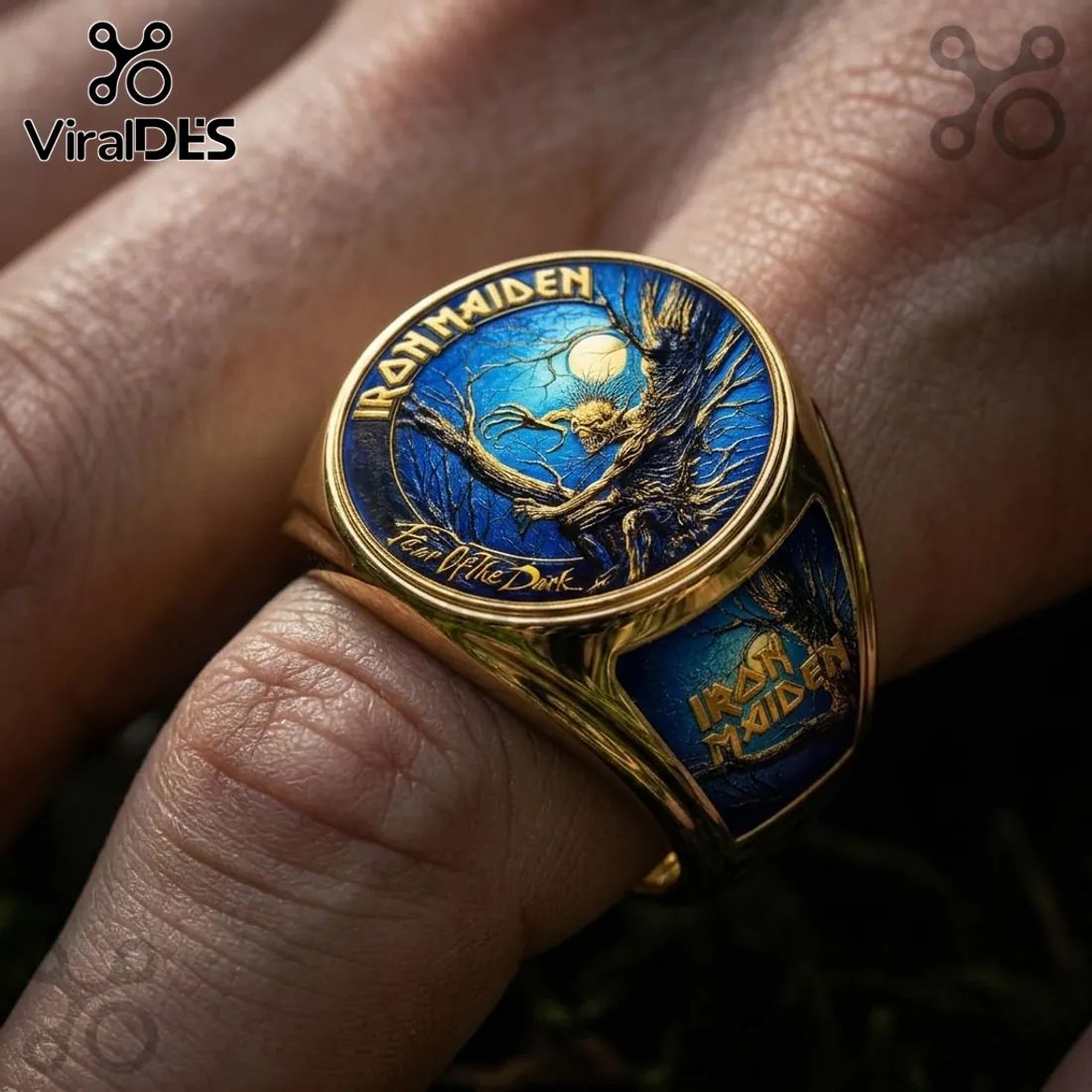 Iron Maiden Fear of the Dark Engraved Gold Ring