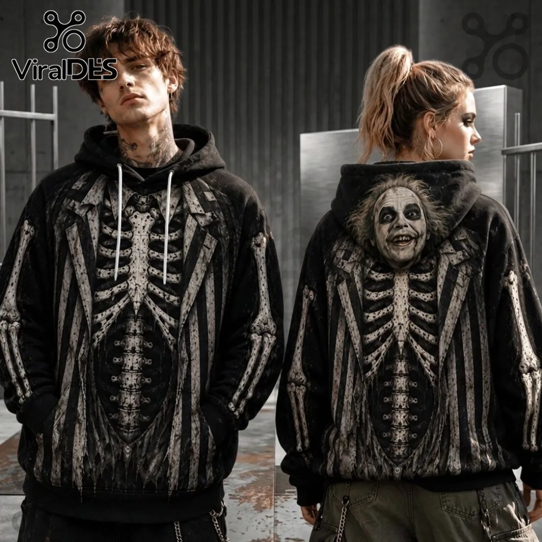 Beetlejuice Illustrated Skeleton Costume Hoodie