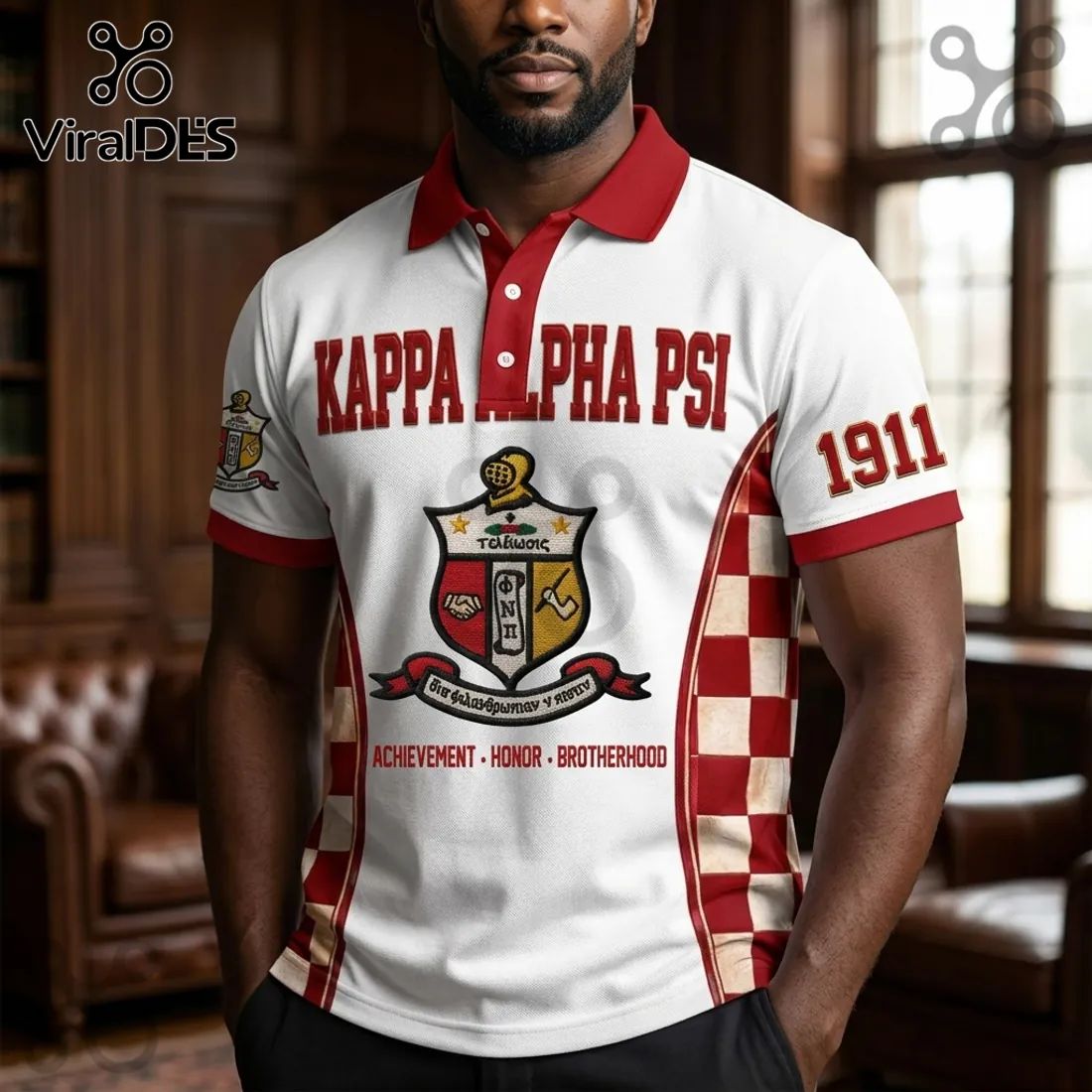 Kappa Alpha Psi 1911 Crimson and White Polo Shirt